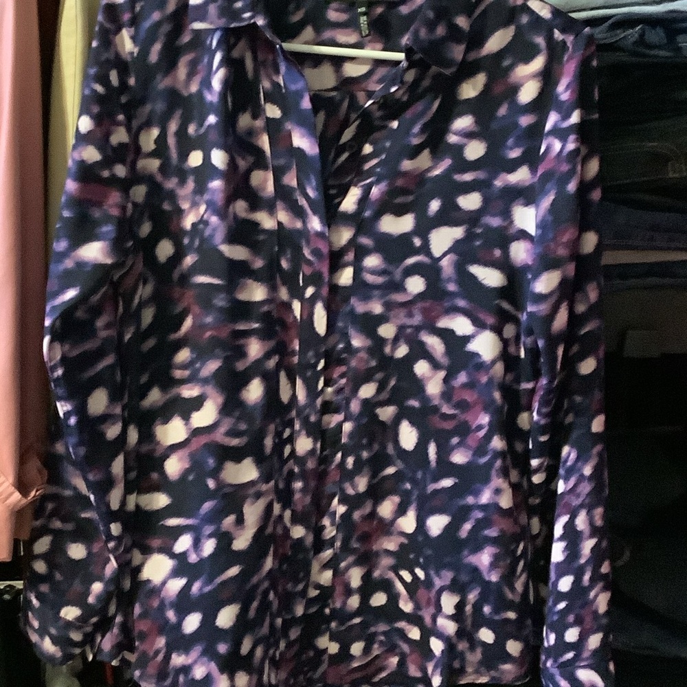 Robert Rodriguez Purple and White Patterned Blouse, Buttonup